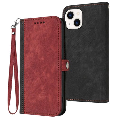 Para iPhone 15 Funda de Cuero para Teléfono con Correa de Mano con Doble Pliegue y Hebilla Lateral (Rojo) - MOVILSTORE