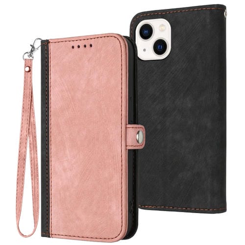 Para iPhone 15 Funda de Cuero para Teléfono con Correa de Mano con Doble Pliegue y Hebilla Lateral (Rosa) - MOVILSTORE