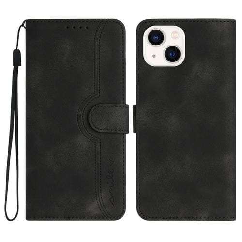 Para iPhone 15 Funda de Cuero para Teléfono con Sensación de Piel y Patrón de Corazón (Negro) - MOVILSTORE