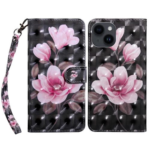 Para iPhone 15 Funda de Cuero Pintada En 3D (Flor Rosa) - MOVILSTORE