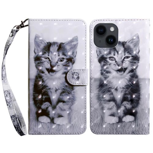 Para iPhone 15 Funda de Cuero Pintada En 3D (Gato Sonriente) - MOVILSTORE
