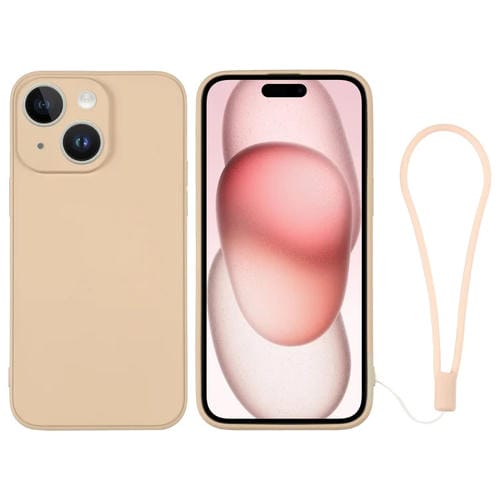Para iPhone 15 Funda de Silicona para Teléfono con Correa para la Muñeca (Lotus Pink) - MOVILSTORE