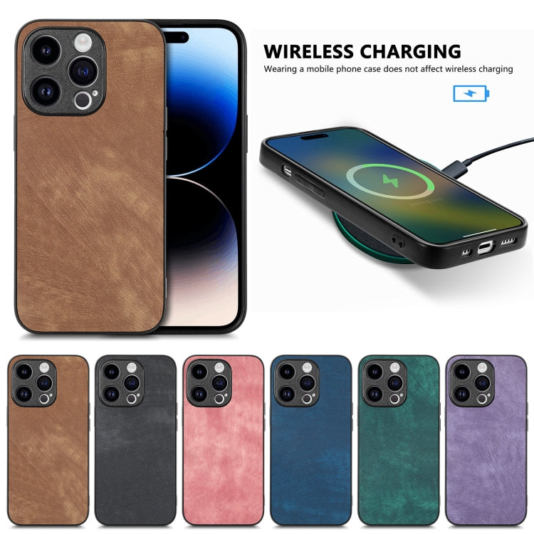 Para iPhone 15 Funda de Teléfono con Contraportada de PC de Cuero Vintage (Marrón) - MOVILSTORE