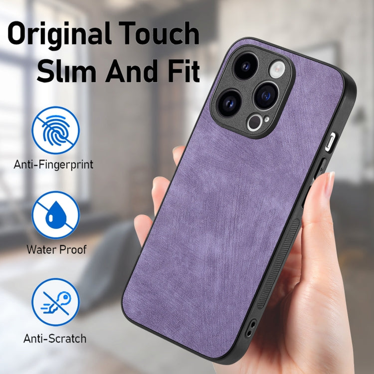 Para iPhone 15 Funda de Teléfono con Contraportada de PC de Cuero Vintage (Púrpura) - MOVILSTORE