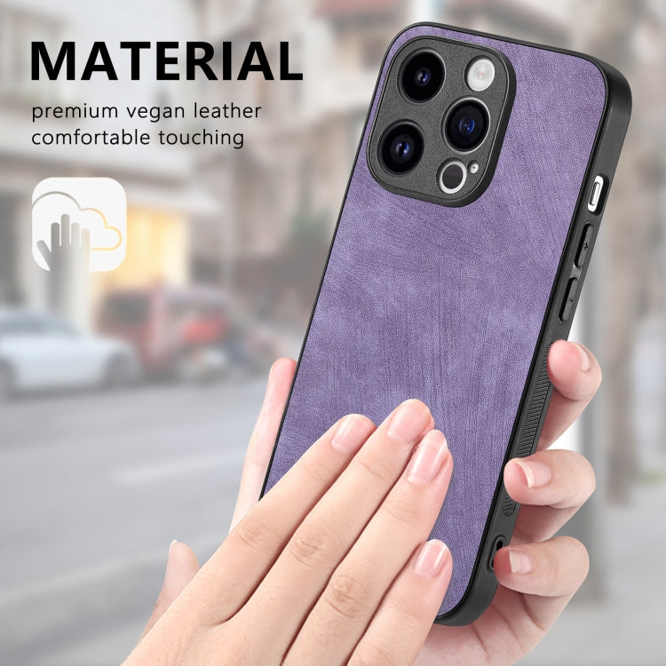 Para iPhone 15 Funda de Teléfono con Contraportada de PC de Cuero Vintage (Púrpura) - MOVILSTORE