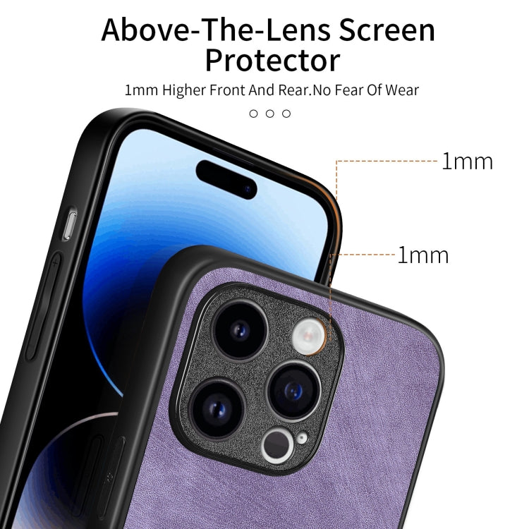 Para iPhone 15 Funda de Teléfono con Contraportada de PC de Cuero Vintage (Púrpura) - MOVILSTORE