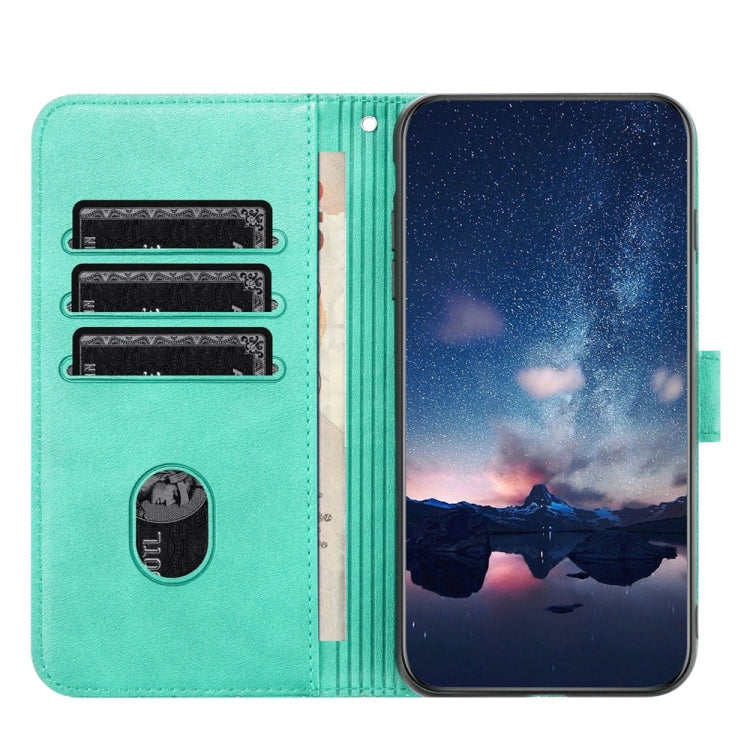 Para iPhone 15 Funda de Teléfono de Cuero con Patrón En Relieve de Pájaros de Árbol (Verde) - MOVILSTORE