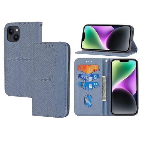 Para iPhone 15 Funda de Teléfono de Cuero Magnético con Costura de Textura Tejida (Gris) - MOVILSTORE