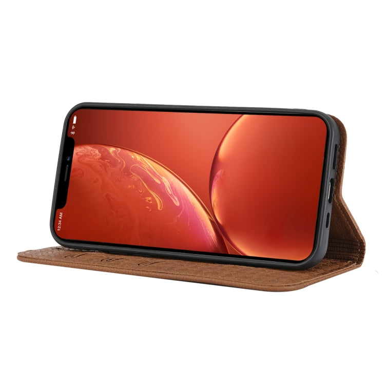 Para iPhone 15 Funda de Teléfono de Cuero Magnético con Costura de Textura Tejida (Marrón) - MOVILSTORE
