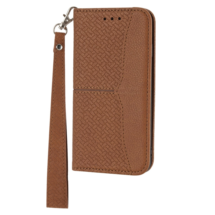 Para iPhone 15 Funda de Teléfono de Cuero Magnético con Costura de Textura Tejida (Marrón) - MOVILSTORE