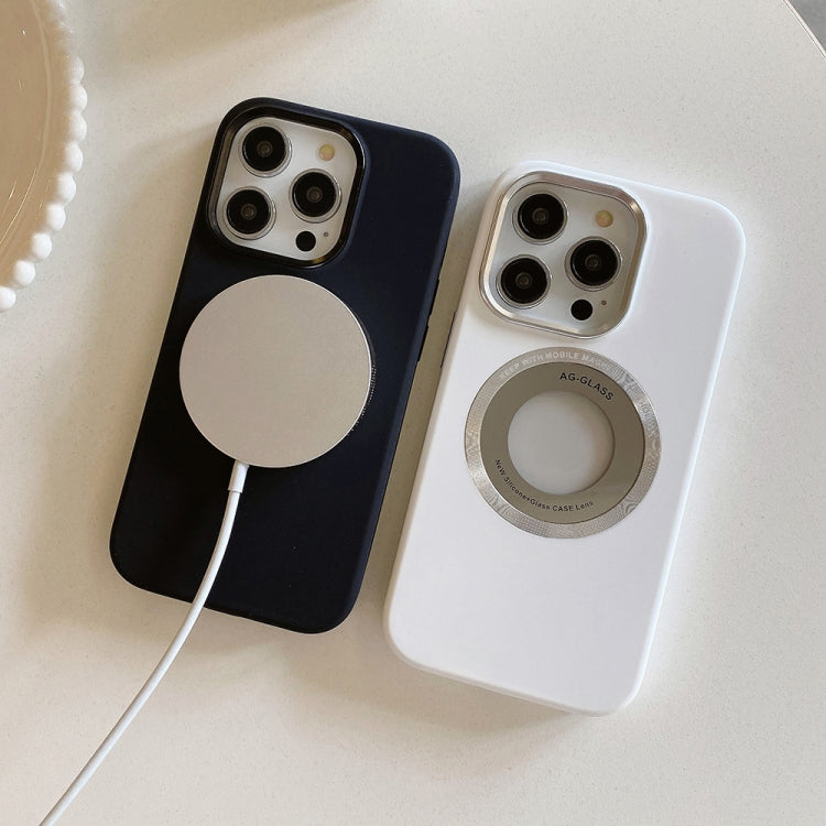 Para iPhone 15 Funda Magnética de Silicona con Marco de Metal (Blanco) - MOVILSTORE