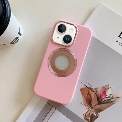 Para iPhone 15 Funda Magnética de Silicona con Marco de Metal para Teléfono (Rosa) - MOVILSTORE