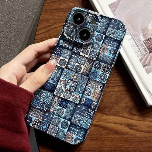 Para iPhone 15 Funda para Teléfono con Orificio Preciso para PC con Patrón Pintado (Cuadros Verdes) - MOVILSTORE