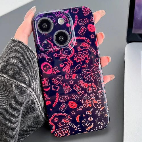 Para iPhone 15 Funda para Teléfono con Orificio Preciso para PC con Patrón Pintado (Graffiti Rojo Negro) - MOVILSTORE