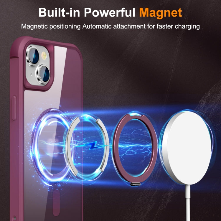 Para iPhone 15 Funda para Teléfono con Soporte Giratorio Magnético Magsafe (Rojo Vino) - MOVILSTORE