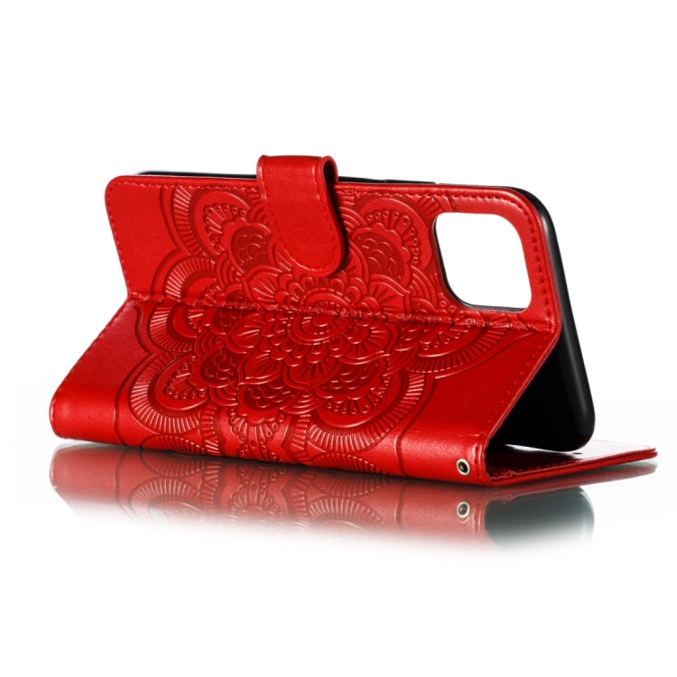 Para iPhone 15 Funda para Teléfono de Cuero con Tapa Horizontal con Patrón de Relieve de Mandala (Rojo) - MOVILSTORE