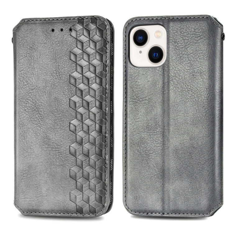 Para iPhone 15 Funda para Teléfono de Cuero Magnético Prensado con Rejilla Cúbica (Gris) - MOVILSTORE