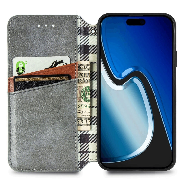 Para iPhone 15 Funda para Teléfono de Cuero Magnético Prensado con Rejilla Cúbica (Gris) - MOVILSTORE