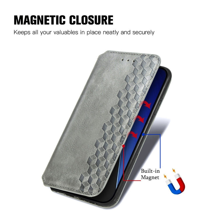 Para iPhone 15 Funda para Teléfono de Cuero Magnético Prensado con Rejilla Cúbica (Gris) - MOVILSTORE