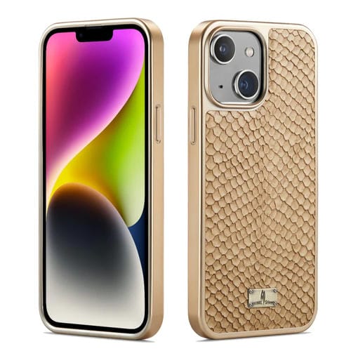Para iPhone 15 Funda para Teléfono de Pu con Galvanoplastia con Textura de Serpiente Fierre Shann (Blanco) - MOVILSTORE