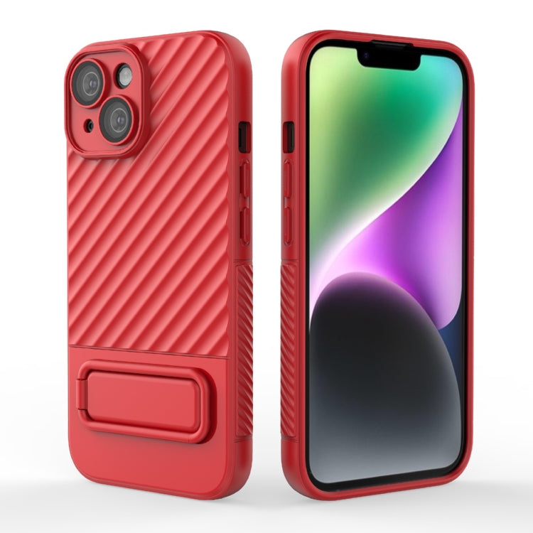 Para iPhone 15 Funda para Teléfono de TPU con Textura Ondulada y Película para Lentes (Rojo) - MOVILSTORE