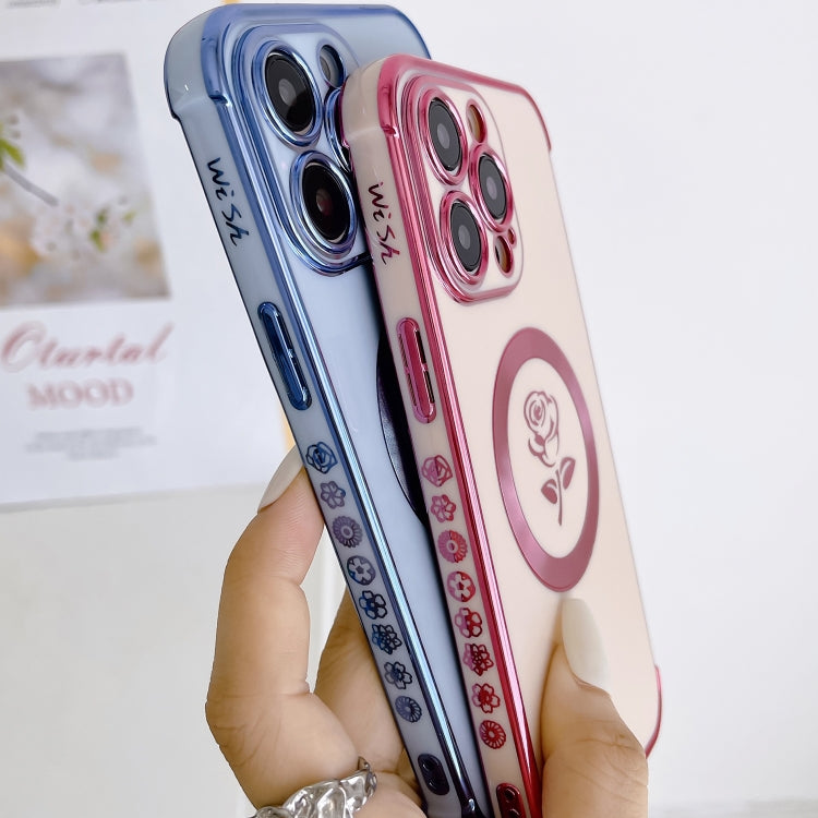 Para iPhone 15 Funda para Teléfono Magsafe con Flores y Rosas Laterales Electrochapadas (Púrpura Oscuro) - MOVILSTORE