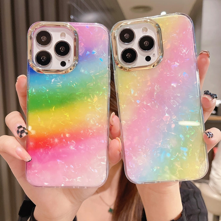 Para iPhone 15 Funda para Teléfono PC + TPU con Patrón de Concha de Cristal Colorido (Arco Iris) - MOVILSTORE