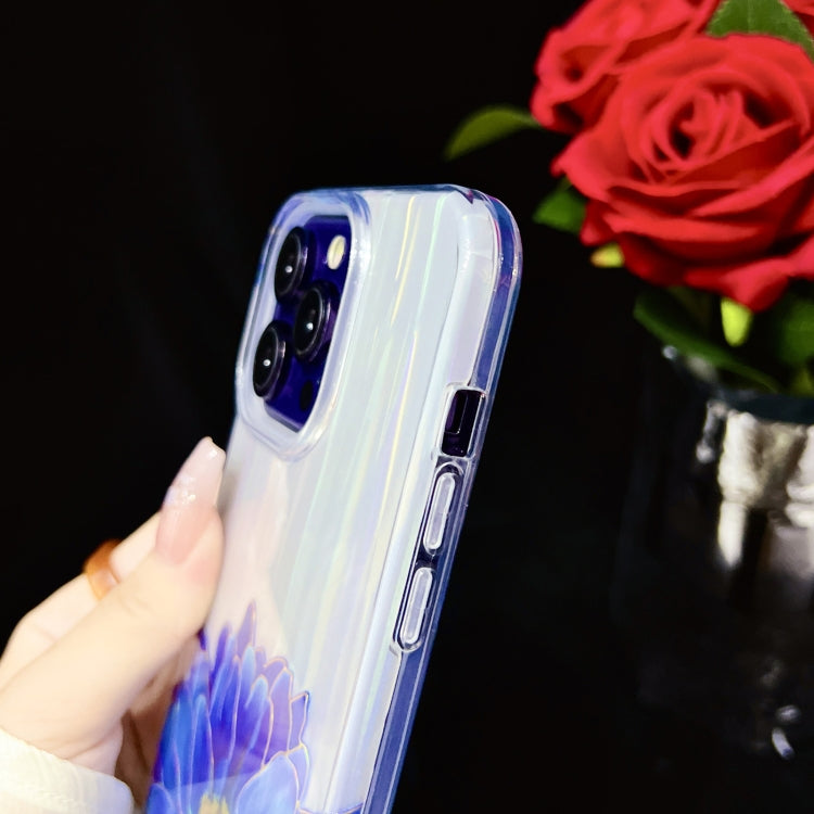 Para iPhone 15 Funda para Teléfono TPU + PC con Película de Color Galvanizada (Flores Azules) - MOVILSTORE