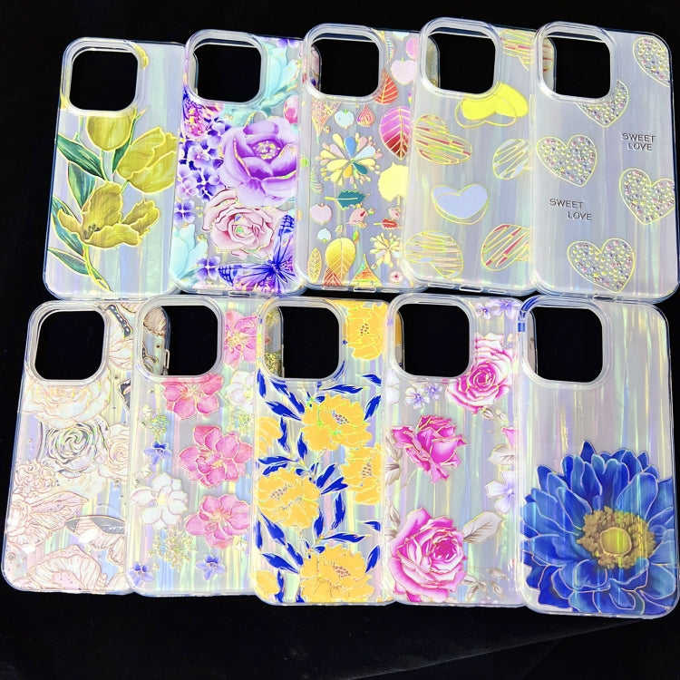 Para iPhone 15 Funda para Teléfono TPU + PC con Película de Color Galvanizada (Flores Azules) - MOVILSTORE