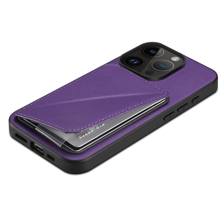 Para iPhone 15 Funda Trasera para Teléfono de Piel de Becerro de Imitación con Soporte (Púrpura) - MOVILSTORE