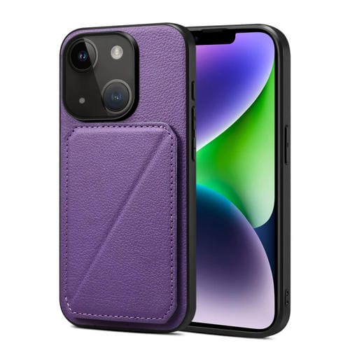 Para iPhone 15 Funda Trasera para Teléfono de Piel de Becerro de Imitación con Soporte (Púrpura) - MOVILSTORE