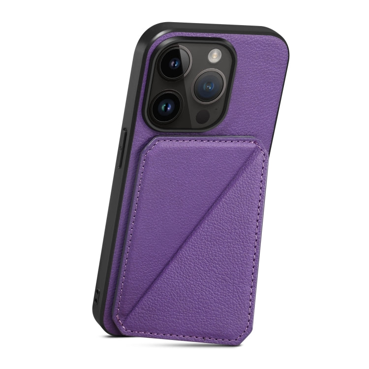 Para iPhone 15 Funda Trasera para Teléfono de Piel de Becerro de Imitación con Soporte (Púrpura) - MOVILSTORE