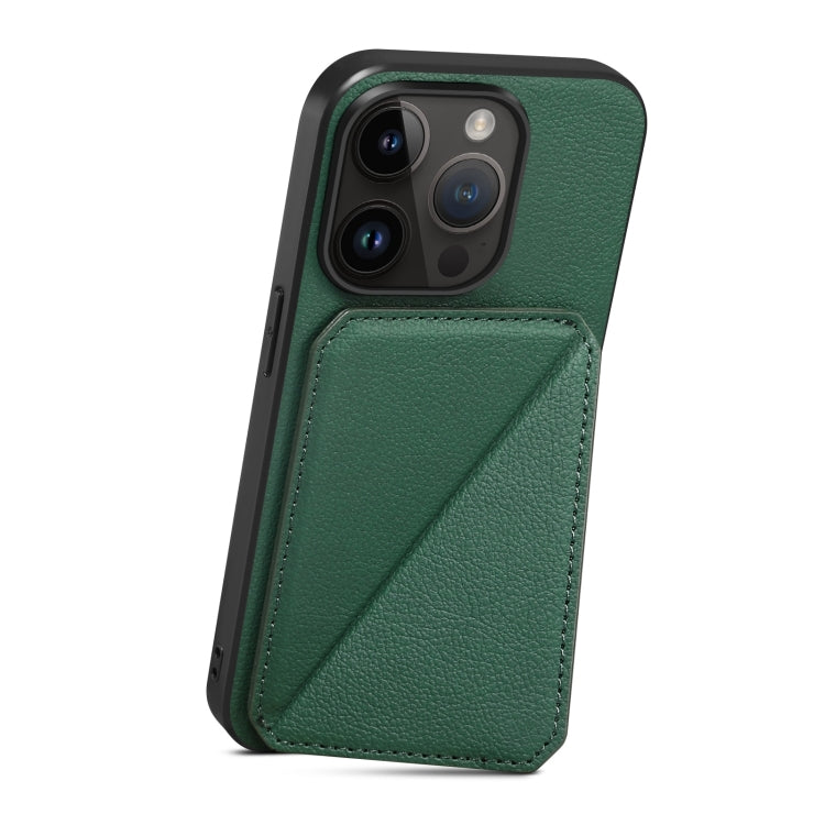 Para iPhone 15 Funda Trasera para Teléfono de Piel de Becerro de Imitación con Soporte (Verde) - MOVILSTORE