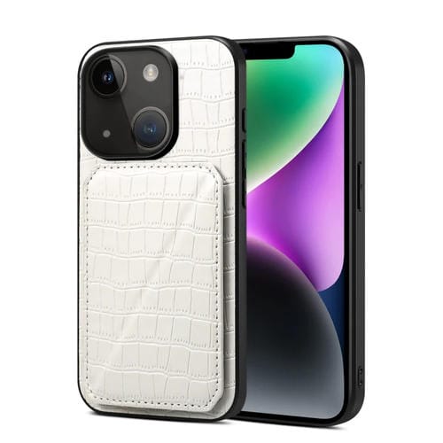 Para iPhone 15 Funda Trasera para Teléfono de Piel de Cocodrilo de Imitación con Soporte (Blanco) - MOVILSTORE