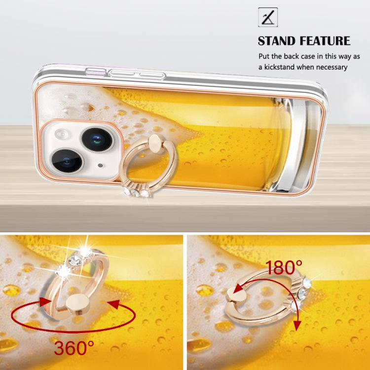 Para iPhone 15 Galvanoplastia Caja de Teléfono Imd de Doble Cara con Soporte para Anillo (Cerveza de Barril) - MOVILSTORE