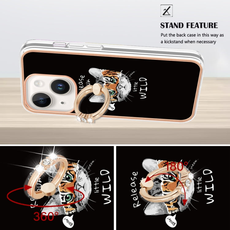 Para iPhone 15 Galvanoplastia Caja de Teléfono Imd de Doble Cara con Soporte para Anillo (Crecimiento Natural) - MOVILSTORE