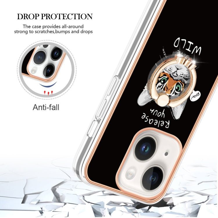 Para iPhone 15 Galvanoplastia Caja de Teléfono Imd de Doble Cara con Soporte para Anillo (Crecimiento Natural) - MOVILSTORE
