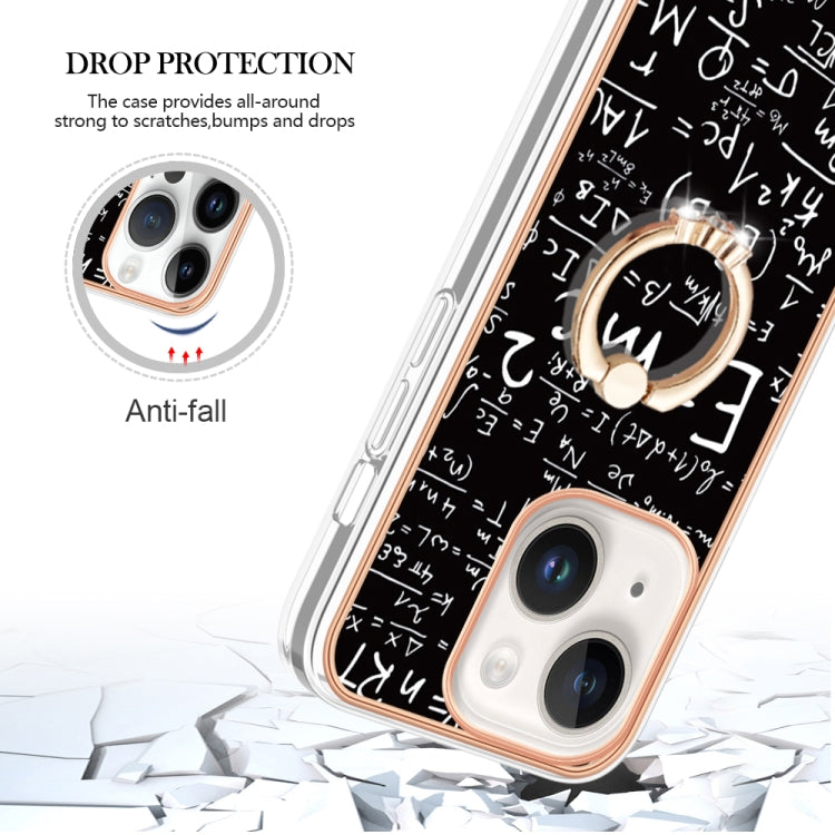 Para iPhone 15 Galvanoplastia Caja de Teléfono Imd de Doble Cara con Soporte para Anillo (Ecuación) - MOVILSTORE