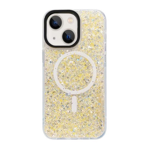 Para iPhone 15 Gold Armor Magsafe Glitter Epoxy Phone Case (Amarillo) - MOVILSTORE