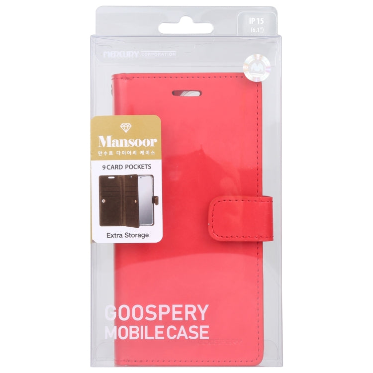 Para iPhone 15 Goospery Mansoor Diary Funda de Cuero para Teléfono con 9 Ranuras para Tarjetas (Rojo) - MOVILSTORE