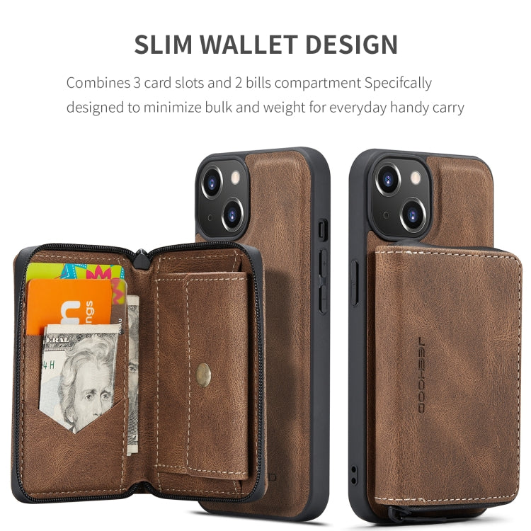 Para iPhone 15 Jeehood Funda de Cuero para Teléfono con Billetera con Cremallera Magnética (Marrón) - MOVILSTORE