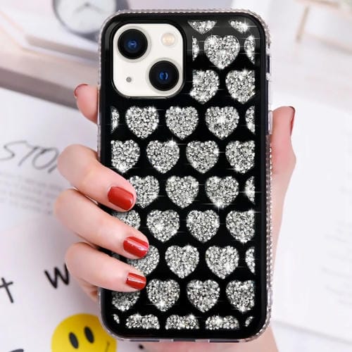 Para iPhone 15 Love Hearts Diamond Mirror Funda para Teléfono TPU (Negro) - MOVILSTORE