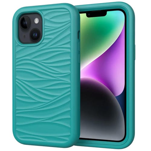 Para iPhone 15 Patrón de Onda 3 En 1 Funda de Silicona + PC para Teléfono (Verde Mar Oscuro) - MOVILSTORE