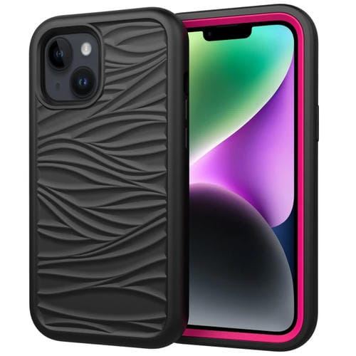 Para iPhone 15 Patrón de Onda 3 En 1 Funda de Teléfono de Silicona + PC (Negro + Pin Caliente) - MOVILSTORE