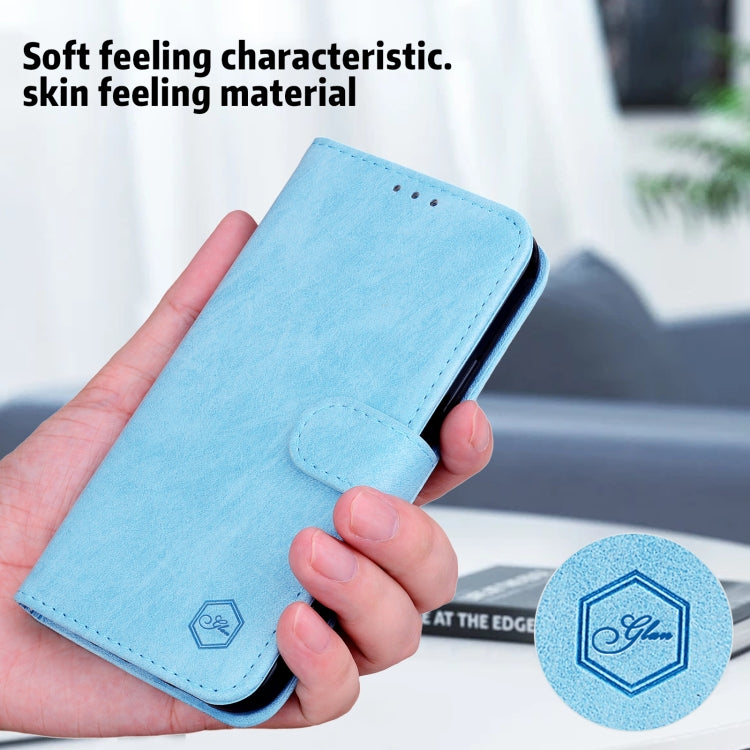 Para iPhone 15 Sensación de Piel Textura de Cuero Aceitoso Funda para Teléfono Pu + TPU (Azul Claro) - MOVILSTORE