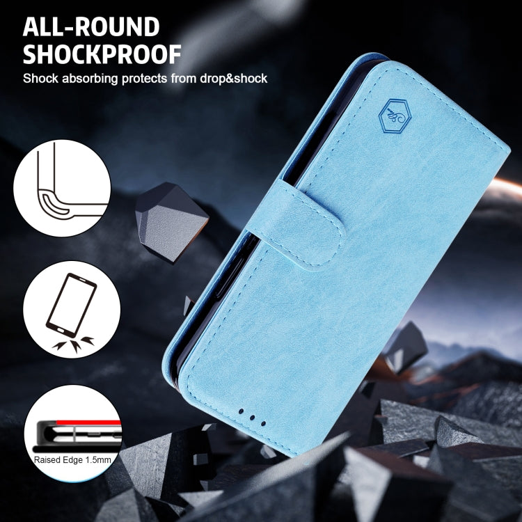 Para iPhone 15 Sensación de Piel Textura de Cuero Aceitoso Funda para Teléfono Pu + TPU (Azul Claro) - MOVILSTORE