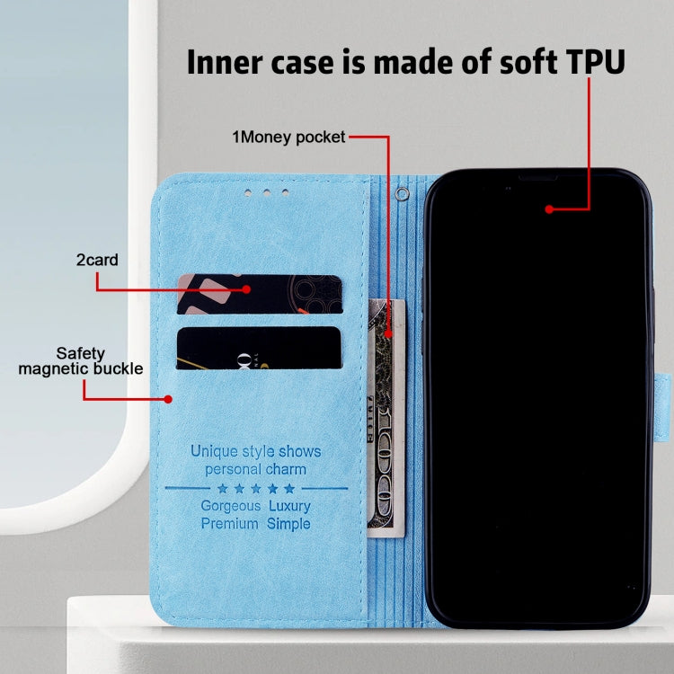 Para iPhone 15 Sensación de Piel Textura de Cuero Aceitoso Funda para Teléfono Pu + TPU (Azul Claro) - MOVILSTORE