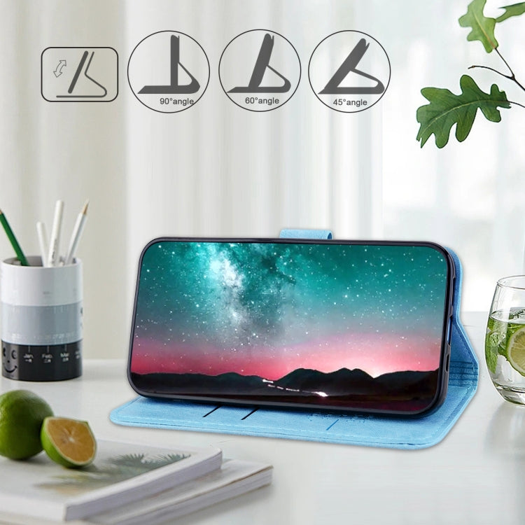 Para iPhone 15 Sensación de Piel Textura de Cuero Aceitoso Funda para Teléfono Pu + TPU (Azul Claro) - MOVILSTORE