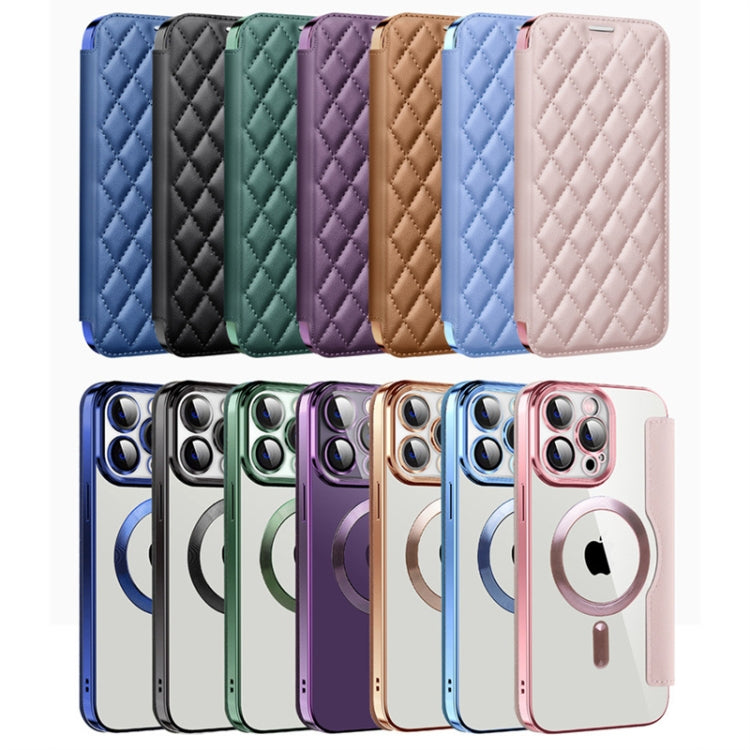 Para iPhone 15 Shield Magsafe Rfid Funda de Teléfono de Cuero con Rombos Antirrobo (Rosa) - MOVILSTORE