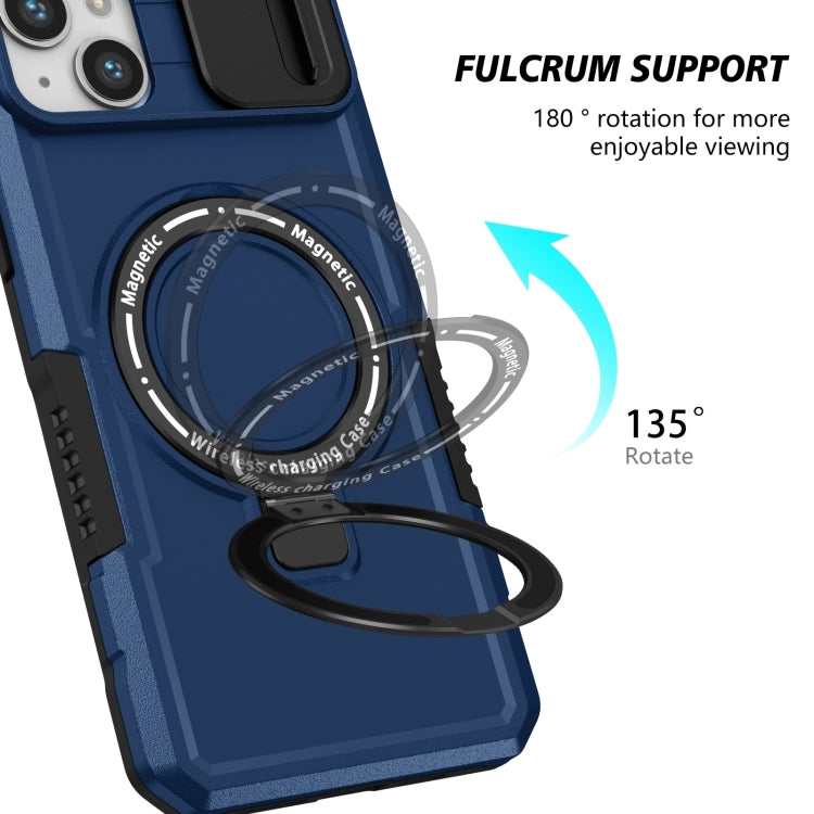 Para iPhone 15 Sliding Camshield Magsafe Holder TPU Hybrid PC Funda para Teléfono (Azul Real) - MOVILSTORE